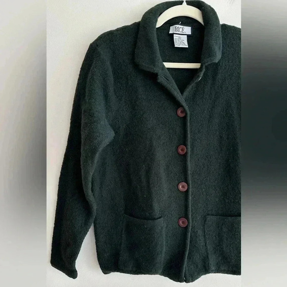 Bicé Forest Green 100% Wool Cardigan Sweater Jacket, Size Large - Picture 3 of 16